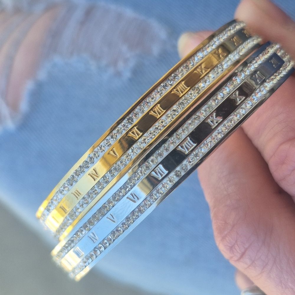 Roman Numeral Stainless Steel & 18K Gold Plated Bracelet